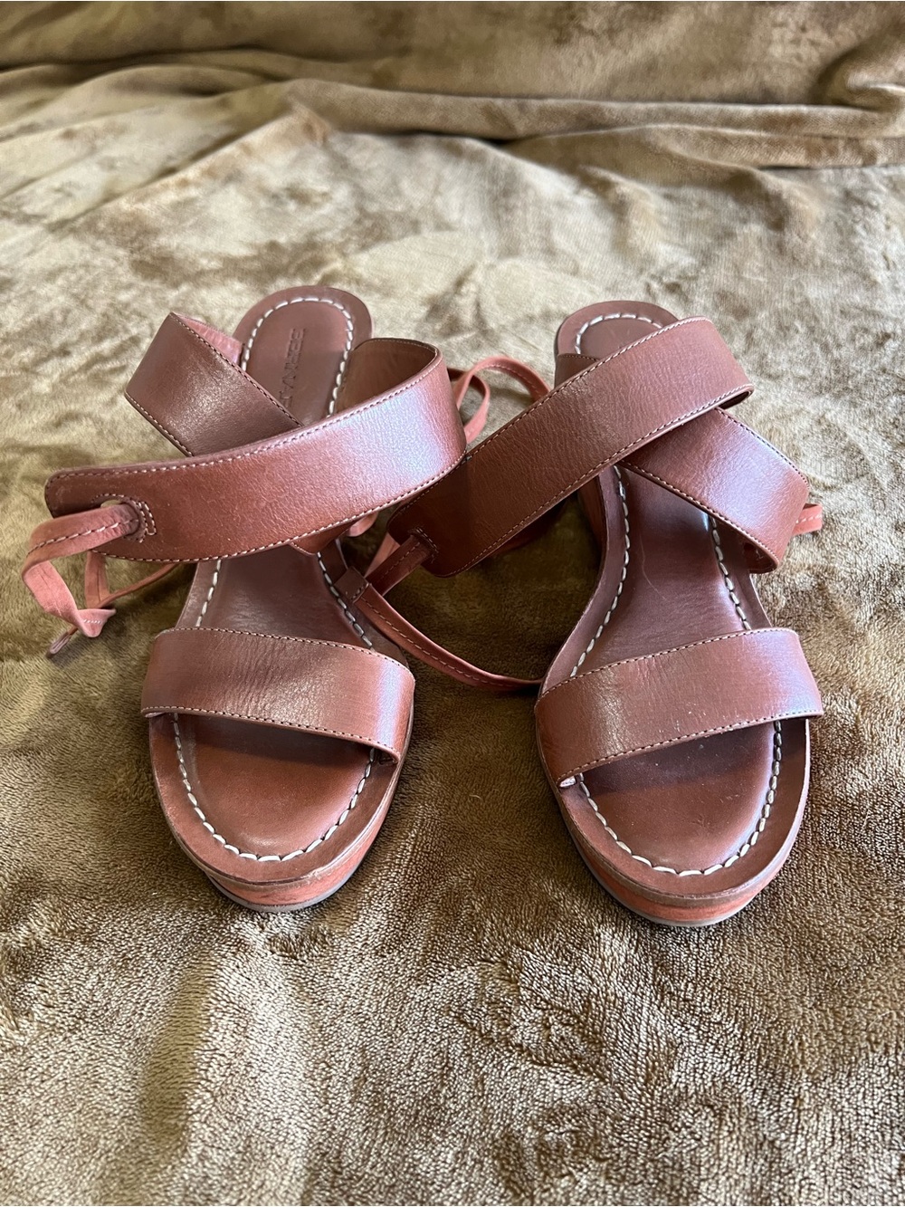 Bernardo Brown Leather Crisscross Strap Sandals